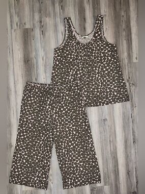 Green Cotton Garnet Hill Sleeveless  Cropped Pants Pajama Set Top Medium